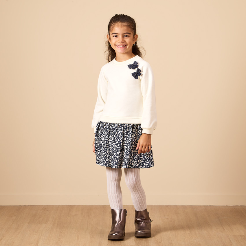 Lange mouwen jurk in twee materialen met fantasie voor meisjes 