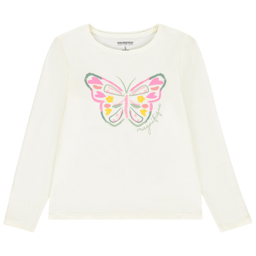 T-shirt manches longues print papillon à sequins pour fille 