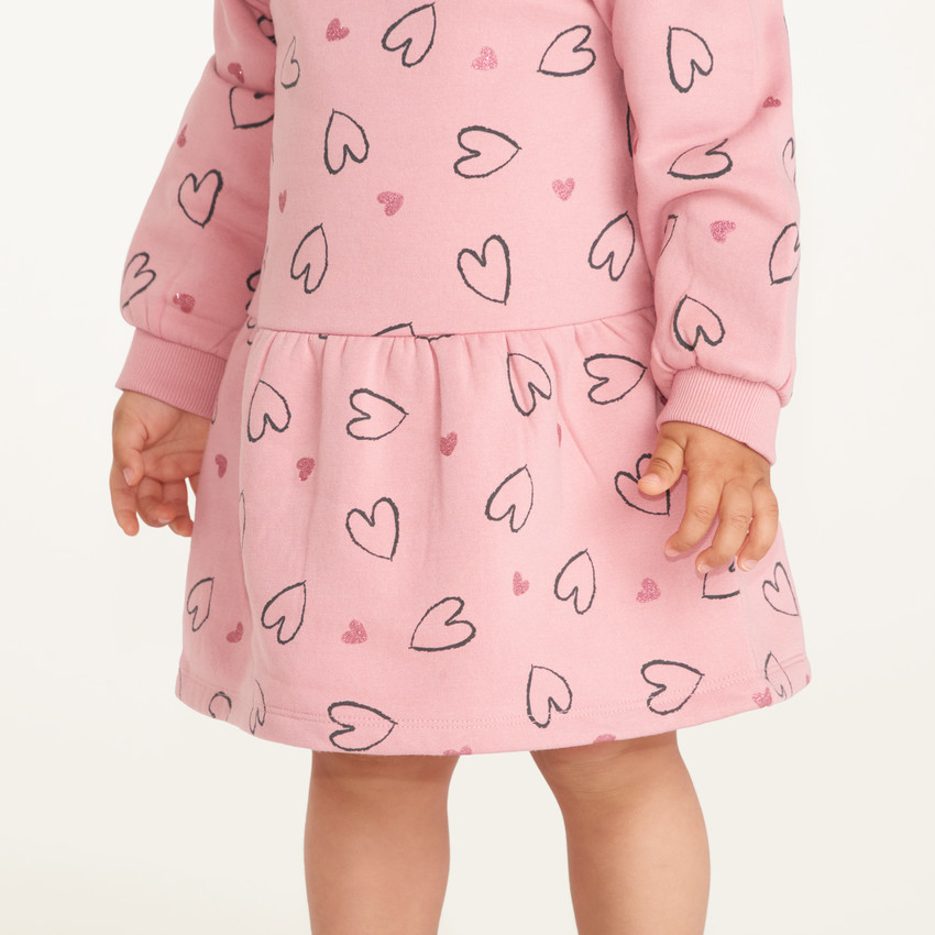 Robe sweat manches longues bébé fille imprimé cœur 