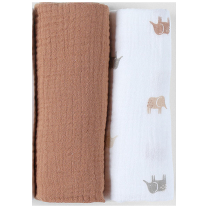 Langes tétra 100x100cm Eléphants Ecru 2pcs 