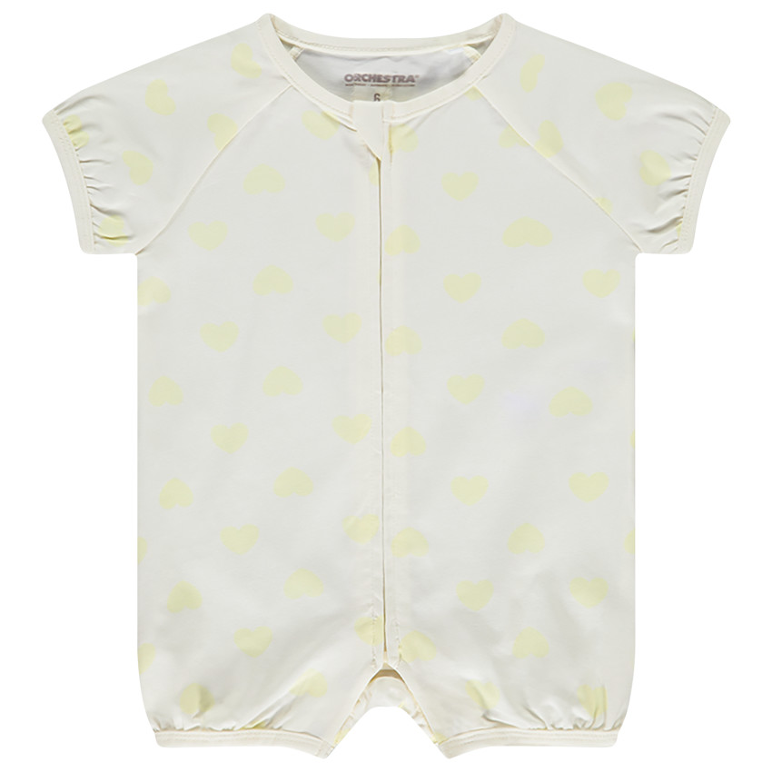 Combinaison courte imprimée cœurs jaunes pour bébé fille  