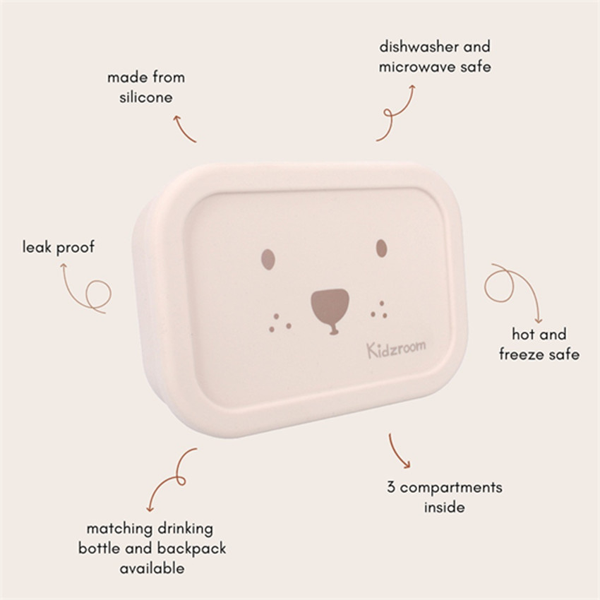 Lunchbox silicone 3 vakken Beer Zand 