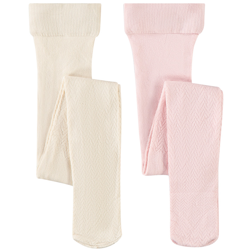 Lot de 2 collants fins en pointelle fantaisie pour bébé fille 