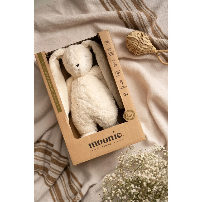 Veilleuse peluche Son & Lumière Lapin Polar Natur coton bio 