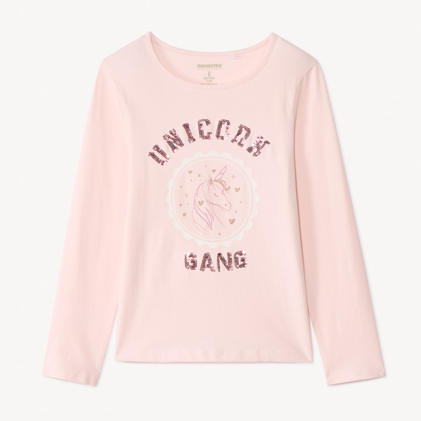 T-shirt manches longues avec sequins fantaisie fille 