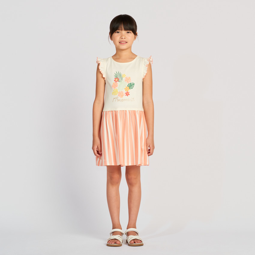 Robe manches courtes effet 2 en 1 rayée pour fille 