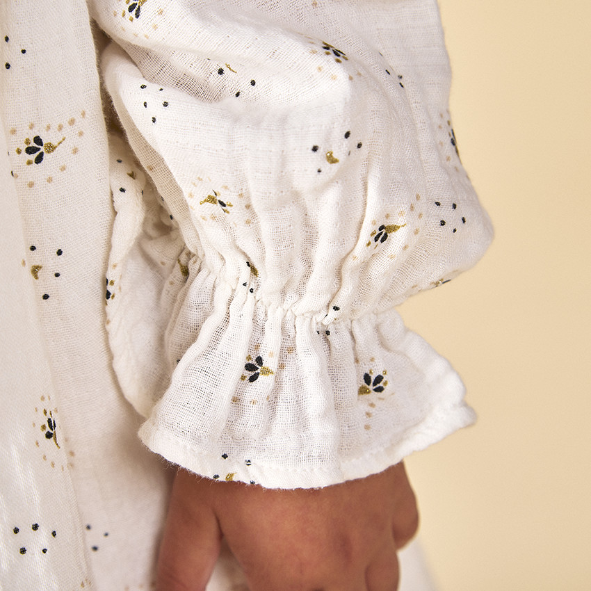 Lange mouwen jurk van gaas bedrukt voor baby meisje 