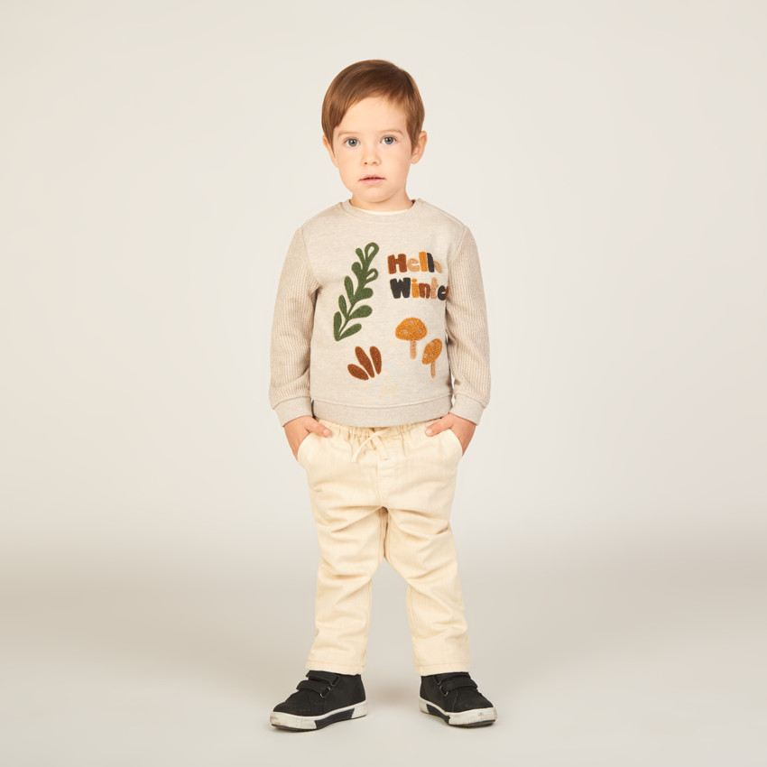 Bi-materiaal trui met loopvlekken voor jongensbaby 
