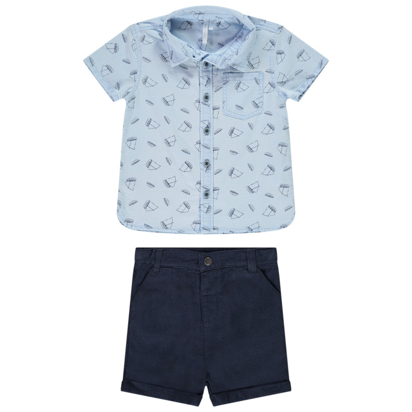 Set overhemd met bootjesprint en bermuda van stof voor baby jongen 