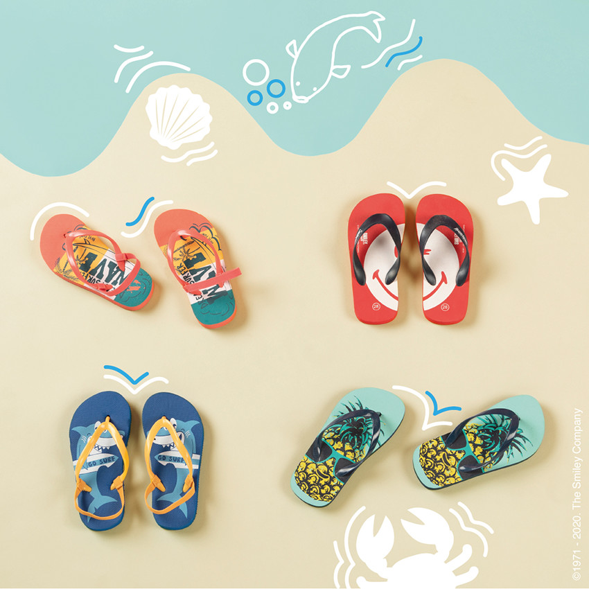 Oranje fluo slippers met wave print voor jongens 