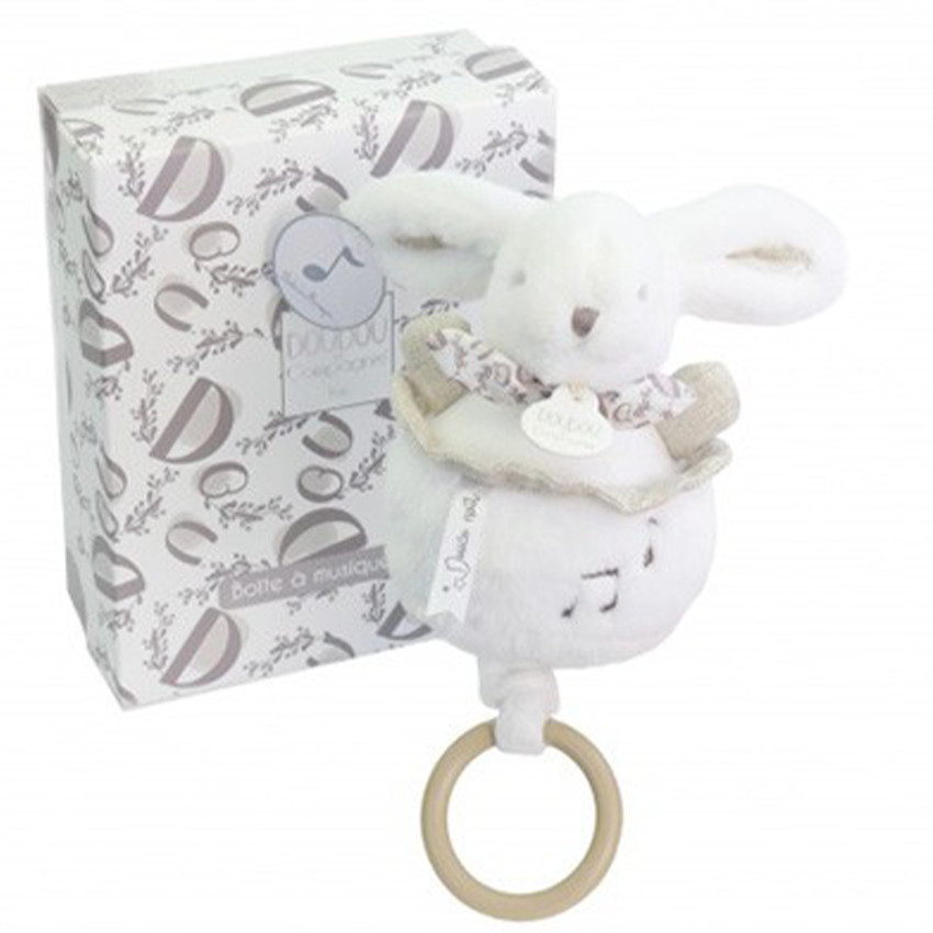 Peluche lapin doudou boîte à musique Blanc 