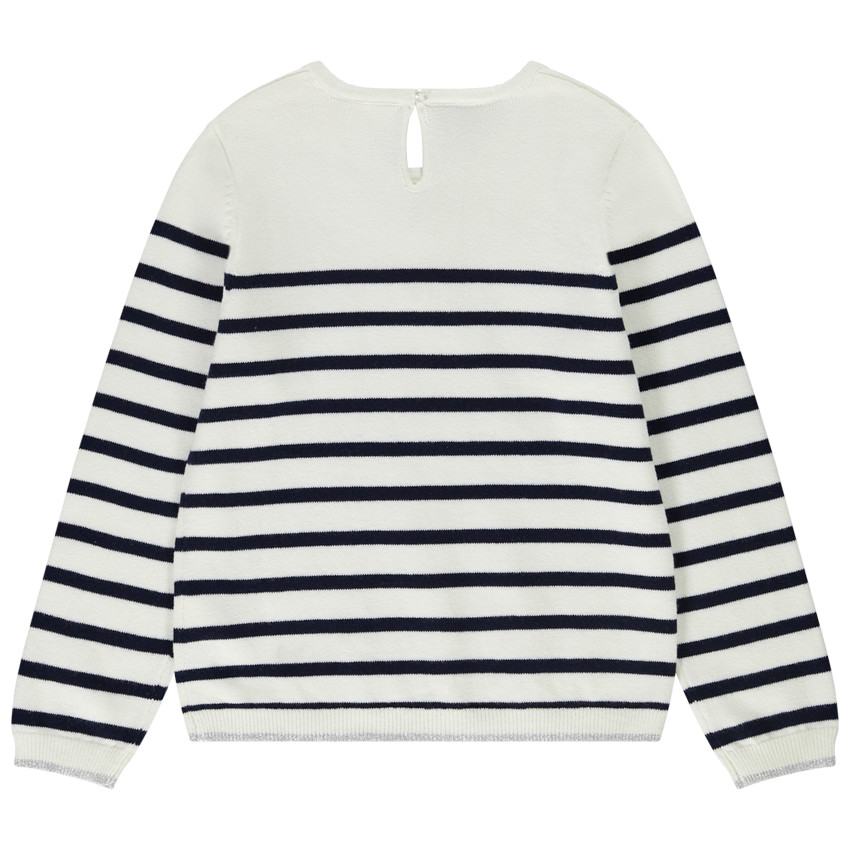 Pull en tricot rayé avec nœuds pour fille 