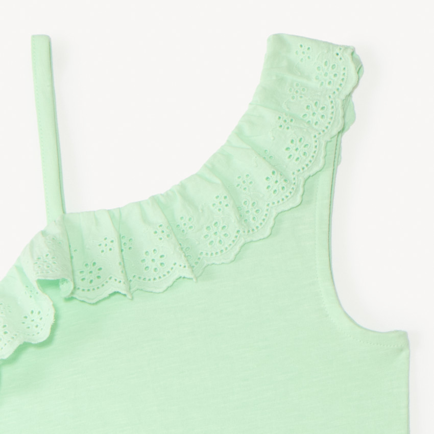 Débardeur à bretelles asymétriques et broderie anglaise fille 