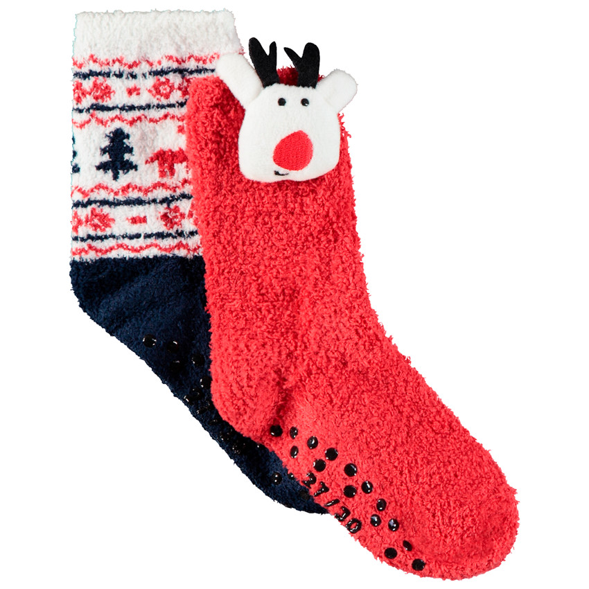 Lot de 2 paires de chaussettes antidérapantes esprit Noël pour enfant garçon
