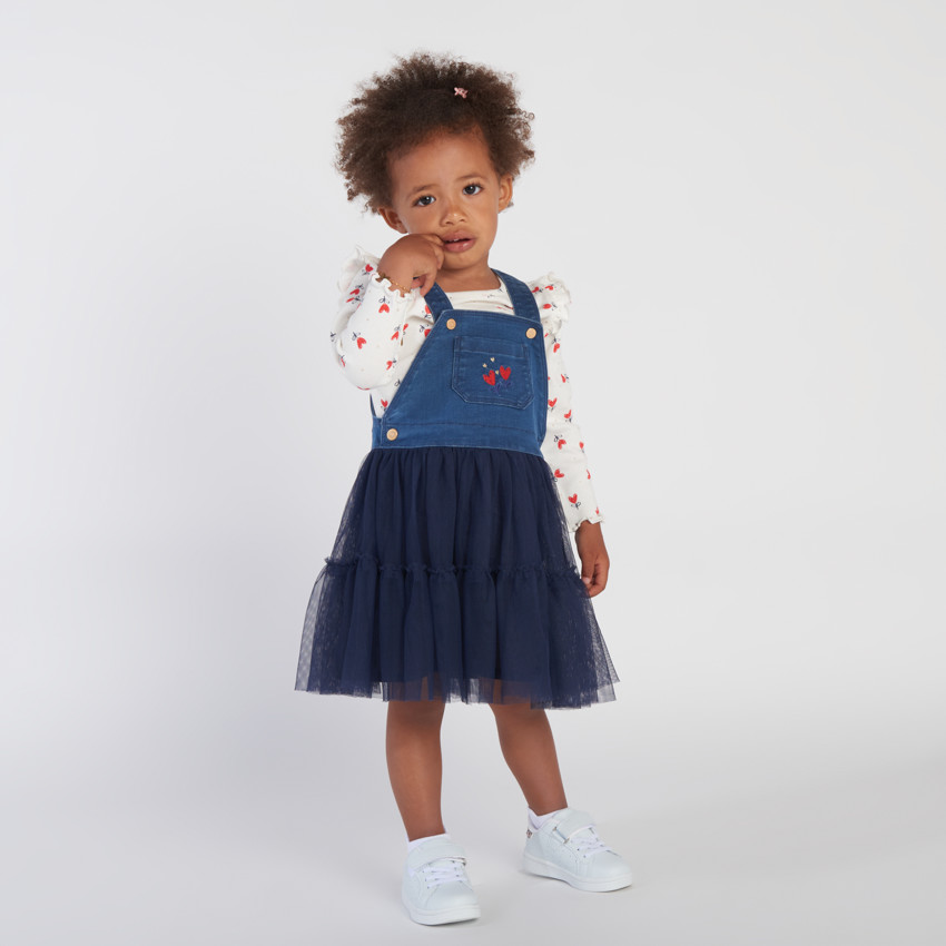 Robe salopette bi-matière pour bébé fille Orchestra
