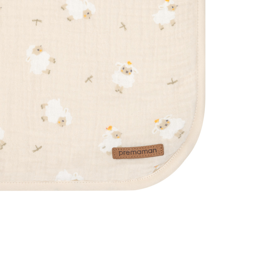 Couverture bi-matière 80 x 80 cm imprimé moutons La Vie à la Ferme beige 