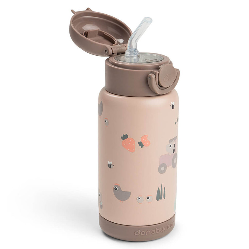 Drinkfles isothermish met rietje 340ml Tiny Farm Roze 