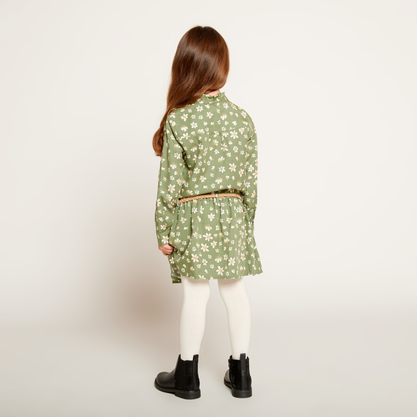 Kaki jurk met lange mouwen en bloemenprint voor meisjes 