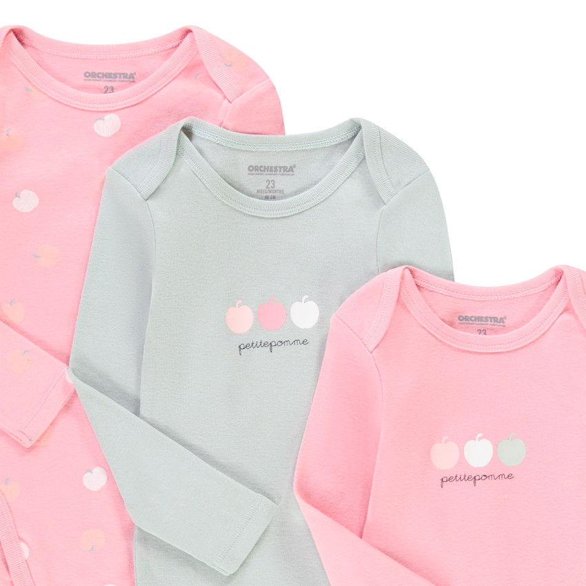 Lot de 3 bodies manches longues en coton imprimé pour bébé fille 