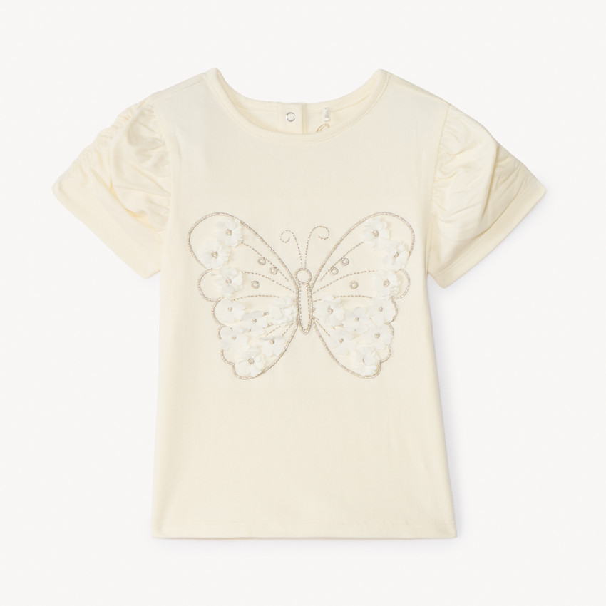 T-shirt met korte mouwen met vlinderprint voor meisje. 
