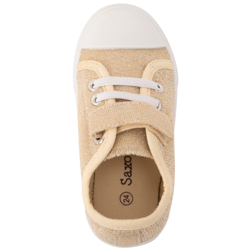 Baskets basses en toile dorée avec scratch pour bébé fille 