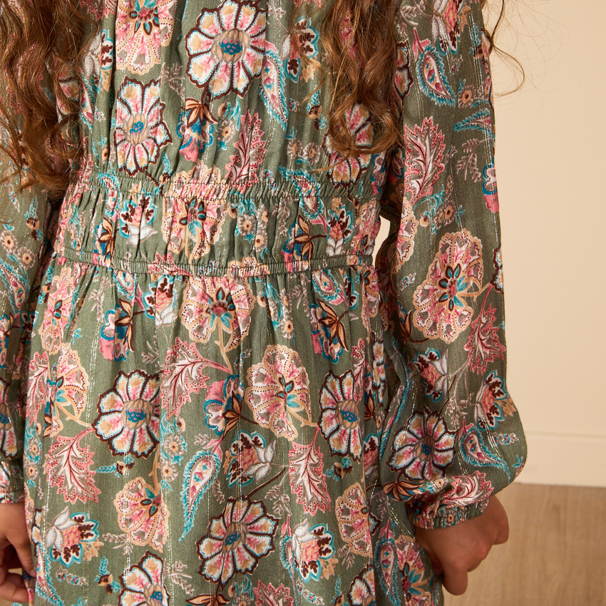Robe manches longues imprimé fleurs effet bohème pour fille 