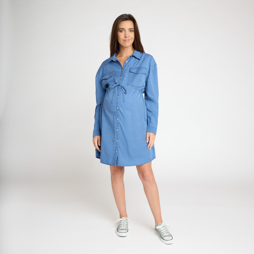Robe chemise manches longues à nouer pour femme 