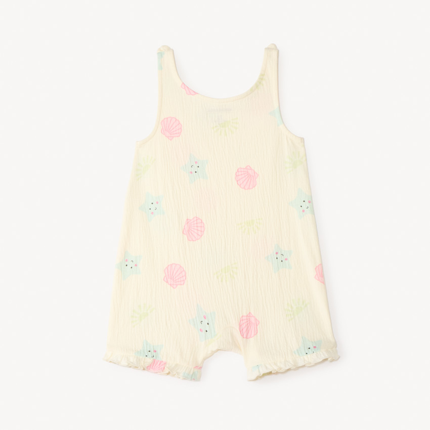 Korte strandoverall met print voor meisjesbaby 