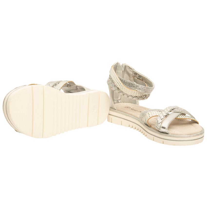 Zilveren sandalen met gevlochten bandjes en rits achteraan voor meisjes 