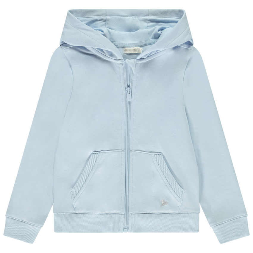 Gilet uni avec capuches et poche + cœur brodé pour fille 