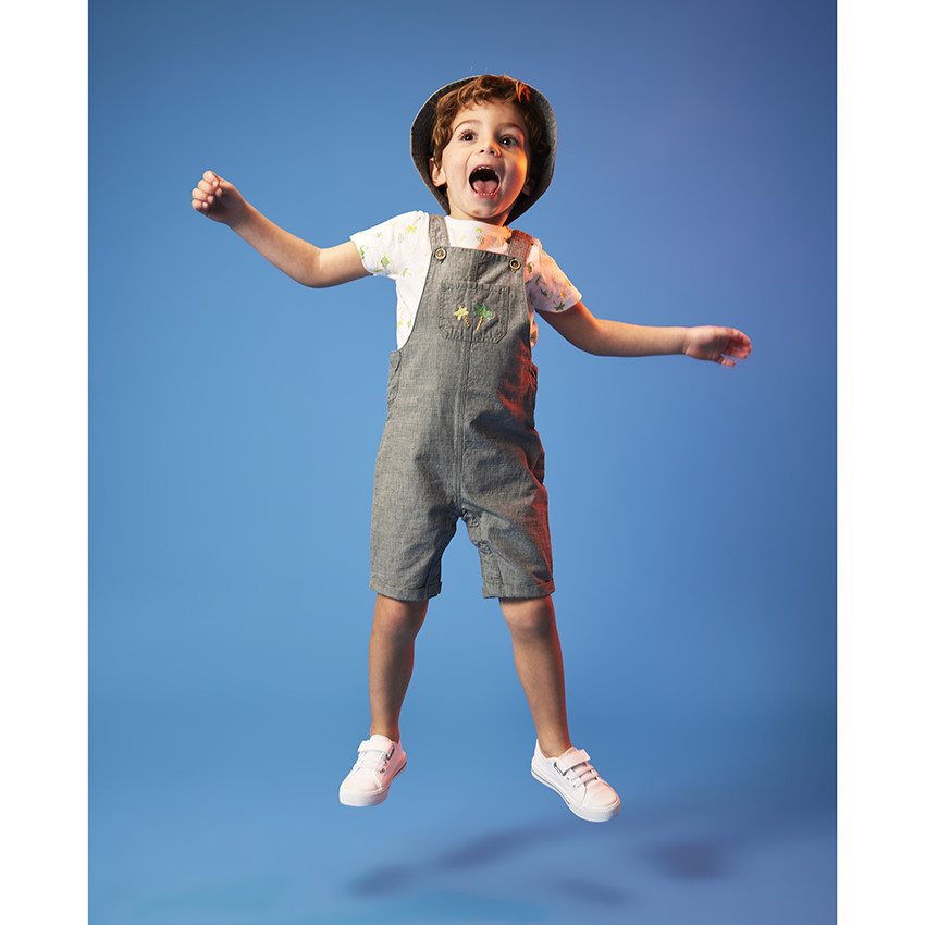 Korte salopette met palmborduren voor babyjongen 