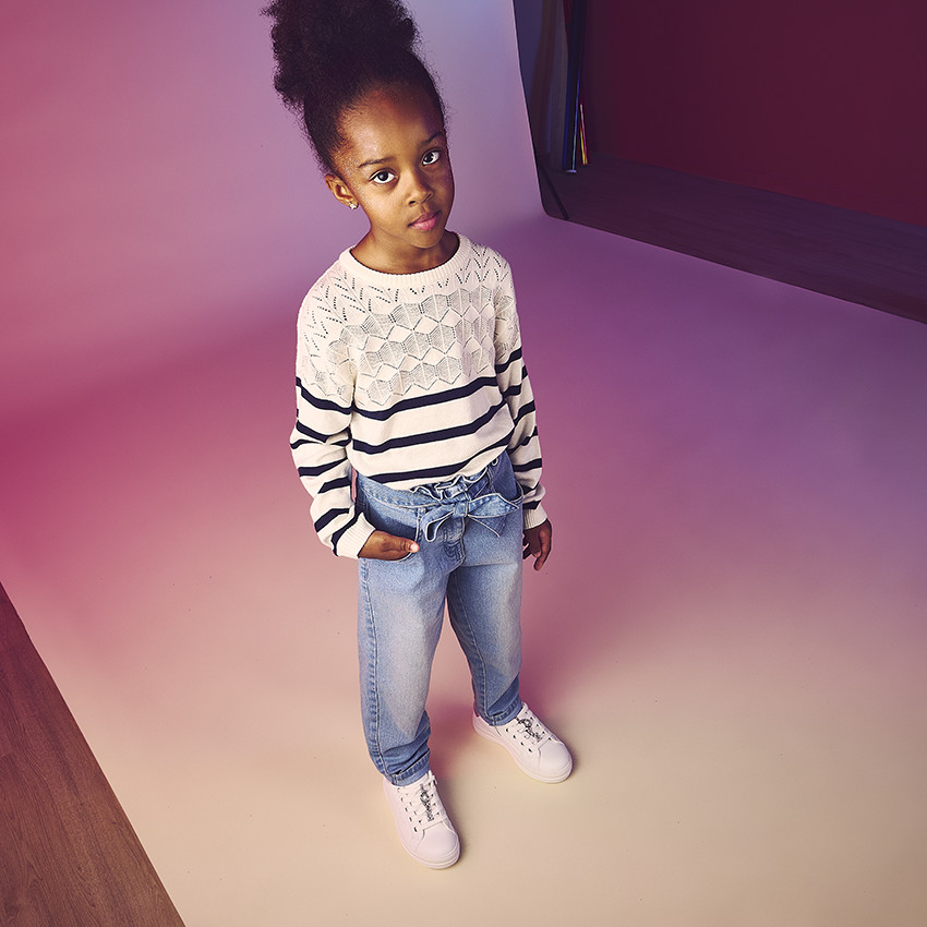 Jeans paperbag met strikceintuur voor meisje 