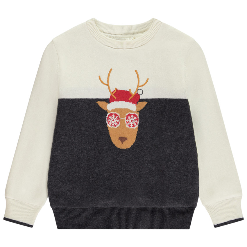 Pull en tricot doublé velours motif renne de Noël pour garçon 
