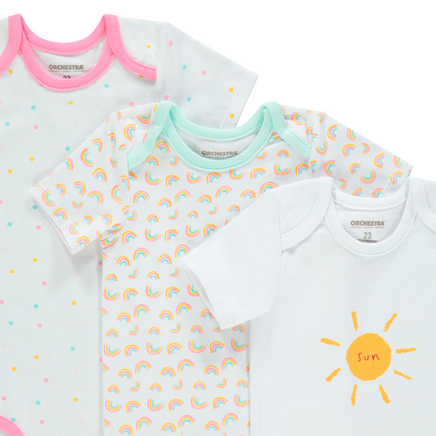 Set van 7 body’s in biokatoen met korte mouwen en gekleurde prints 