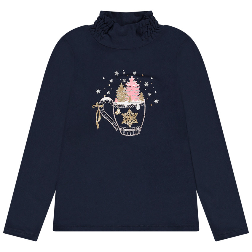 Sous-pull van jersey met gefronste rolkraag en kopjesprint voor meisjes 