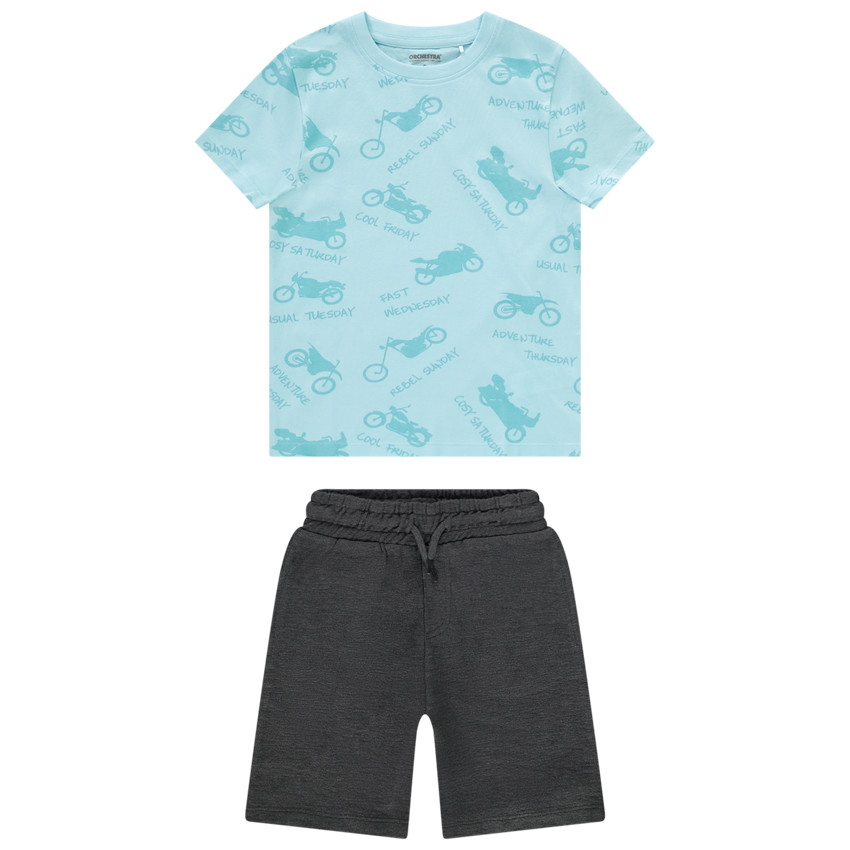 Ensemble court 2 pièces t-shirt imprimé motos pour garçon 