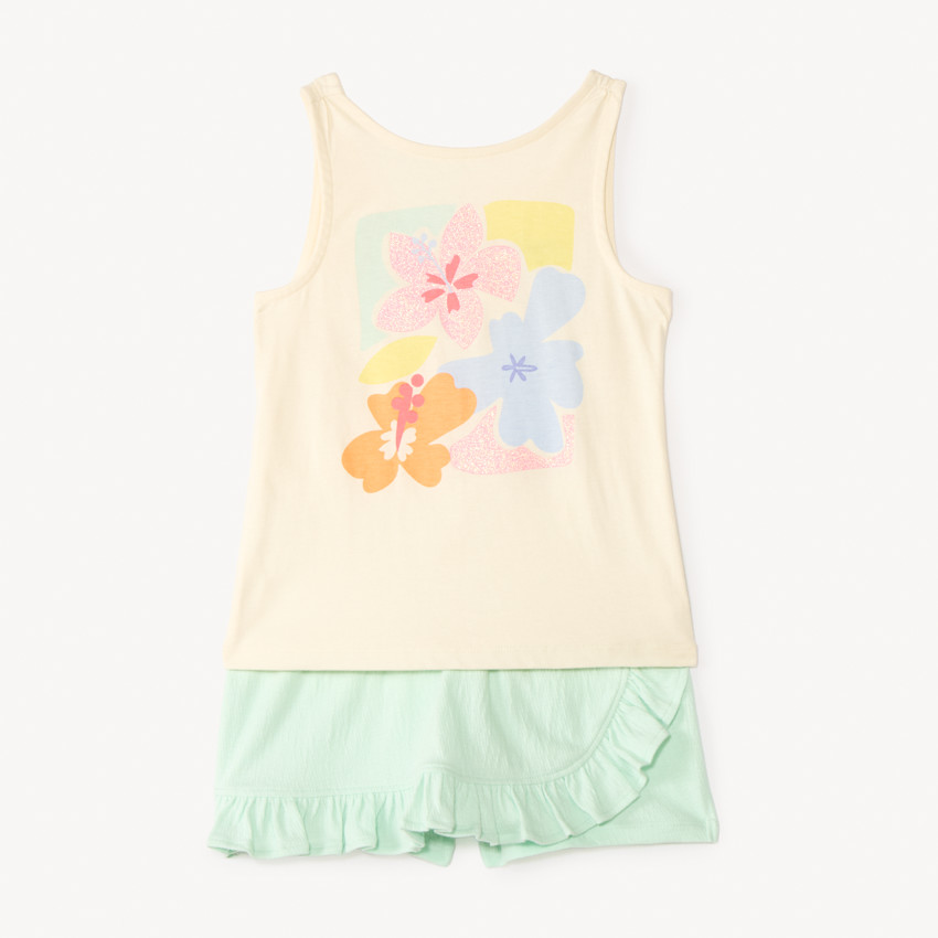 Tweedelig set met mouwloos shirt en bloemetjes shortrok meisjes 