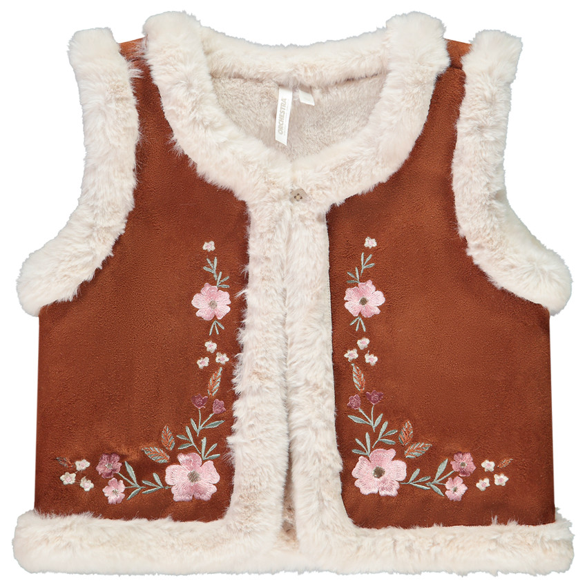 Vest zonder mouwen in suède-effect met borduursel voor meisjes 