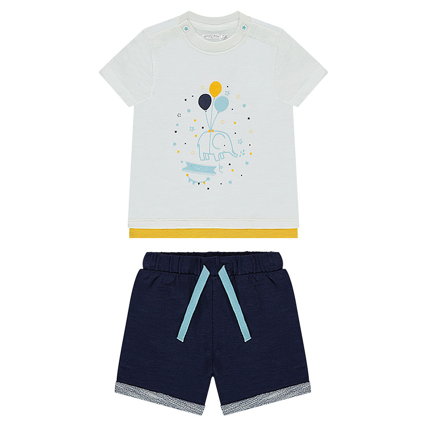 Ensemble avec tee-shirt print éléphant et short en molleton fin 
