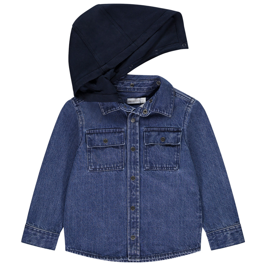 Surchemise en denim brodé et capuche amovible pour garçon 