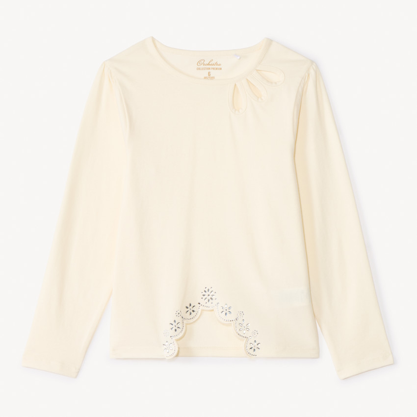 T-shirt met lange mouwen met een fantasie snit en strass voor meisjes 