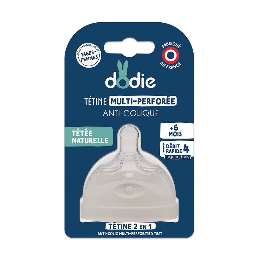 Tétine multi-perforée anti-colique en silicone débit 4 