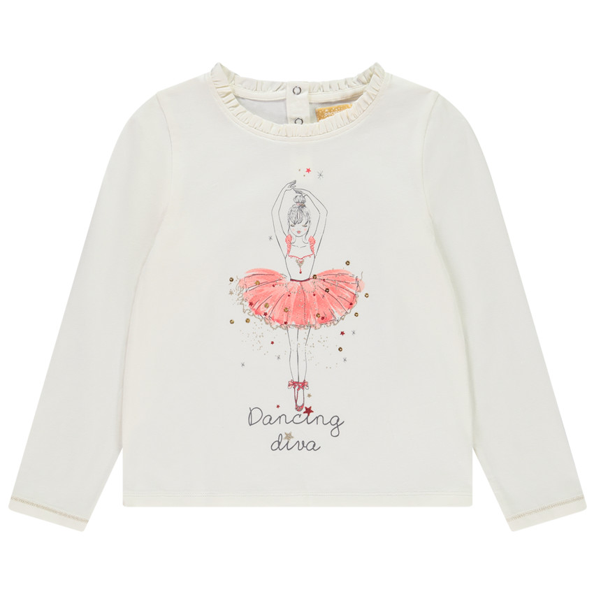 T-shirt manches longues à print danseuse et sequins pour bébé fille 