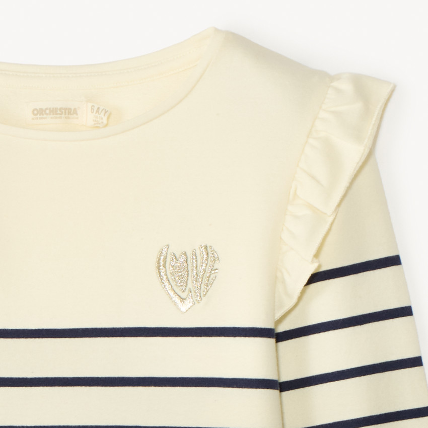 Fleece gestreept shirt met geborduurd hart voor meisjes 