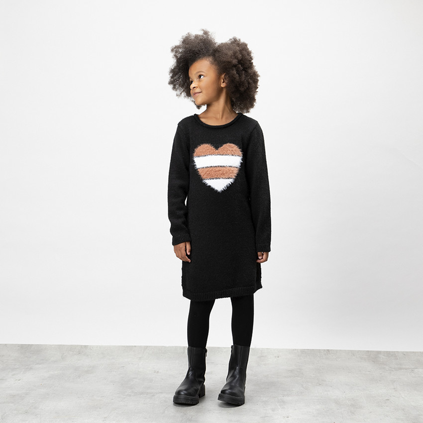 Robe En Tricot Bleue à Cœurs Blancs Pour Enfant De La Marque Noppies