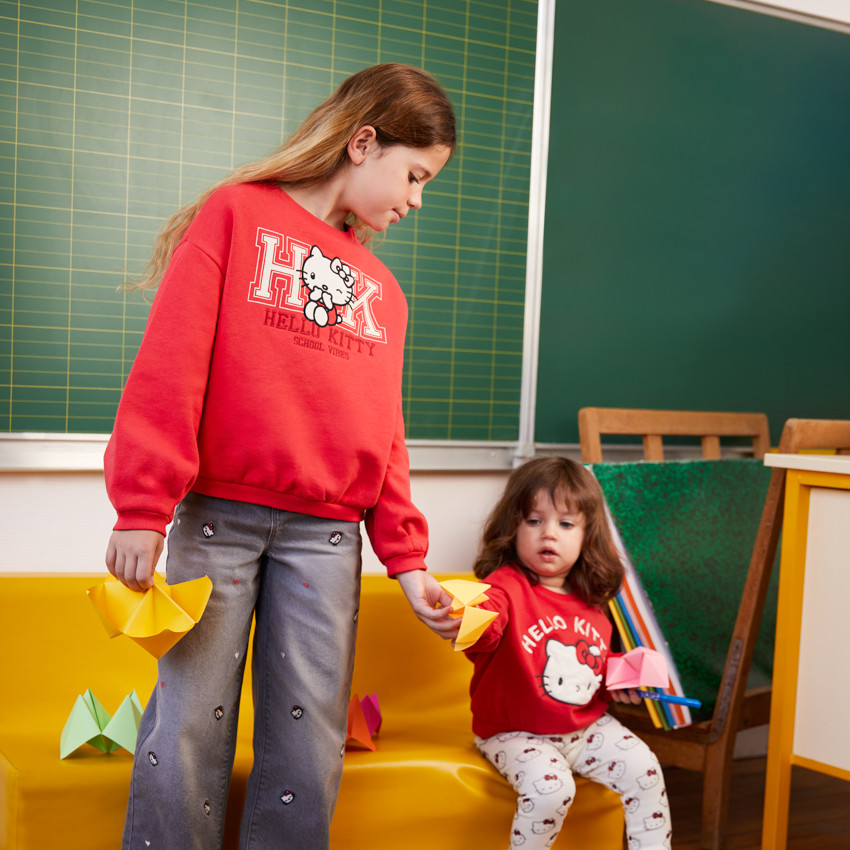 Sweatshirt meisjes oversized van fleece met Hello Kitty borduurwerk 