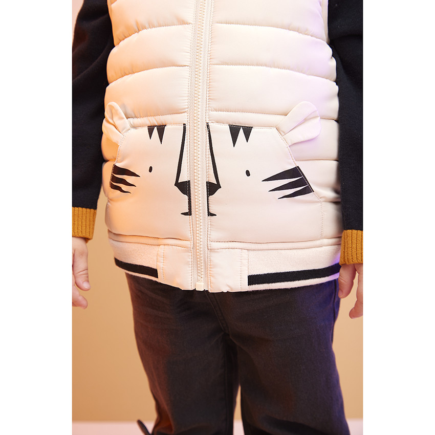 Doudoune sans manches en polyester avec poche ludique tigre pour bébé garçon 