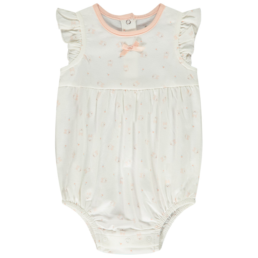 Korte jumpsuit in jersey met konijnenprint voor babymeisje 