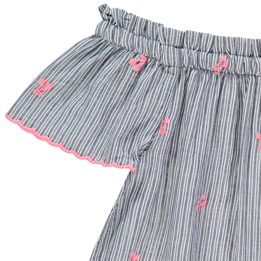 Tuniek met losse pasvorm, strepen en geborduurde kersen 