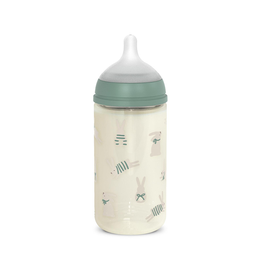 Biberon en verre avec tétine symétrique SX Pro M 240ml Lapins verts 